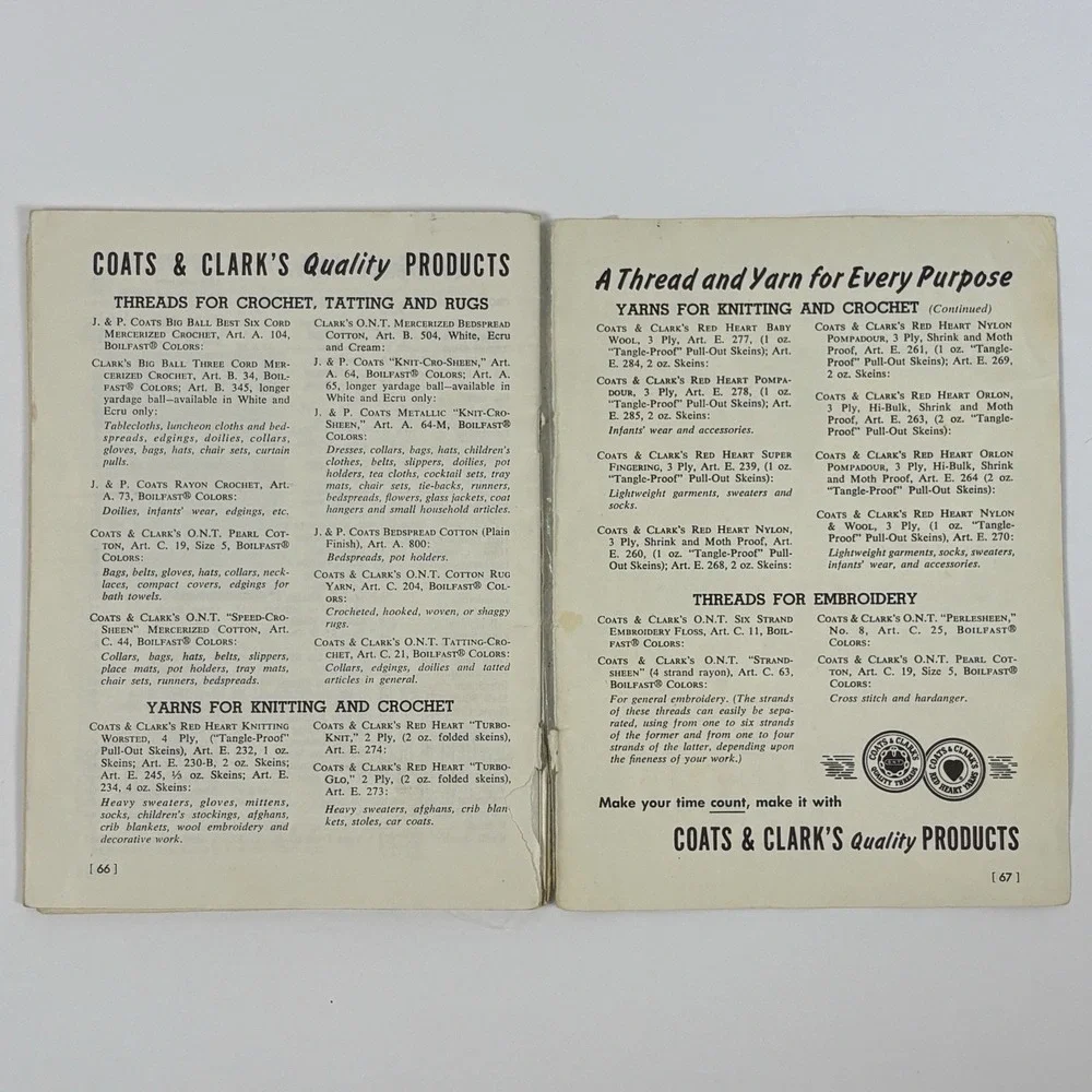 1959 Coats & Clark Learn How Book 170-B‎ Crochet Knit Tatting Embroidery Vintage